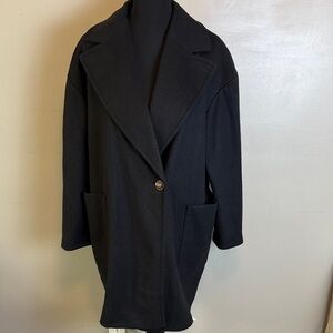 Top Shop Black Winter Coat Sz 10 Large Pockets Loose Fit Single Button Front